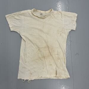 Vintage 60s Mayo White Distressed Blank Cotton T-Shirt